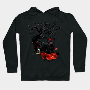 Funny dark bulldog with bird Hoodie